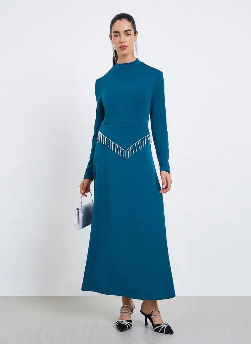 ستايلي فستان ميدي بشرابات وفصوص